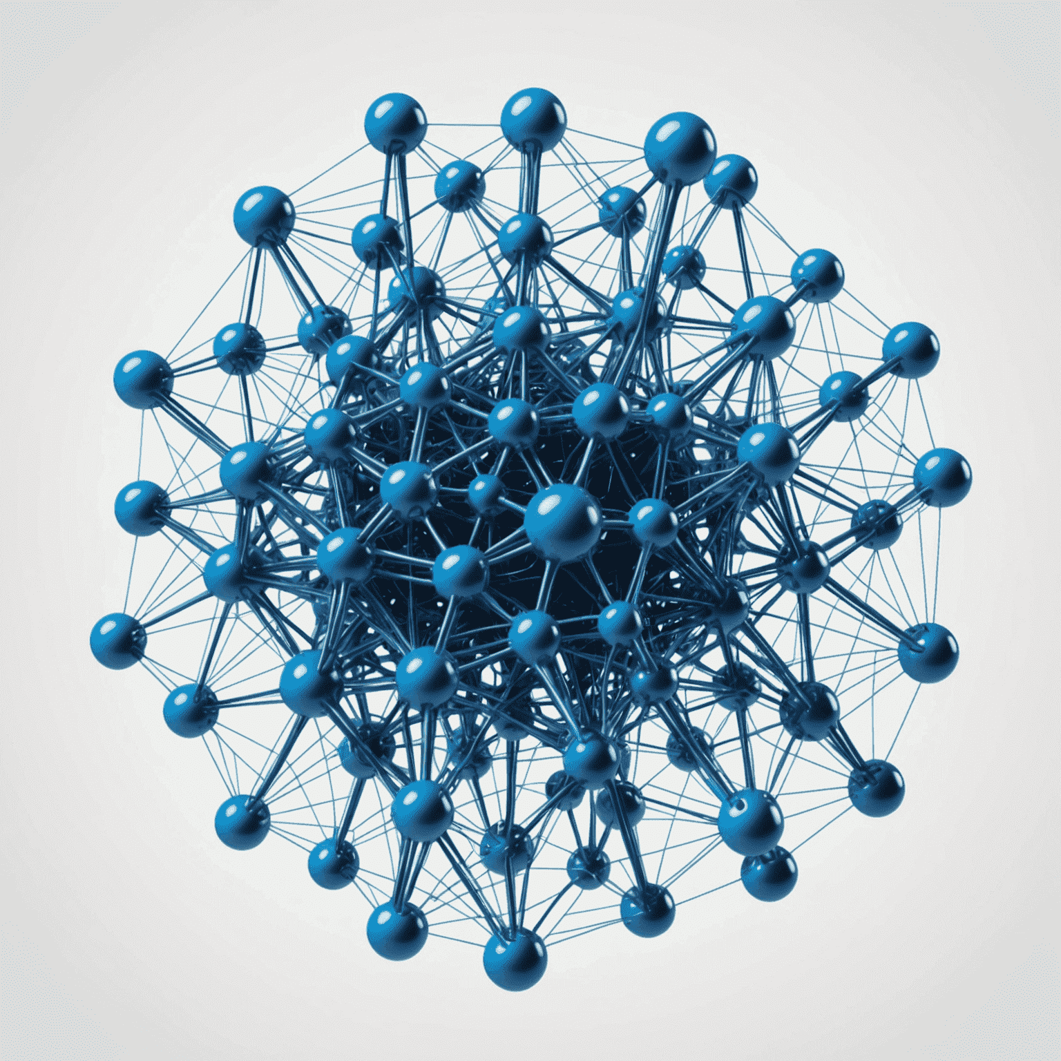 Rappresentazione astratta di una rete neurale con nodi blu elettrico su sfondo bianco, simboleggiante l'interconnessione dell'IA nel business