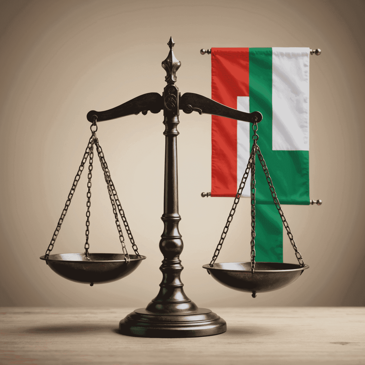 Immagine concettuale che mostra una bilancia della giustizia con simboli di AI su un lato e il tricolore italiano sull'altro, rappresentando l'equilibrio tra innovazione e regolamentazione